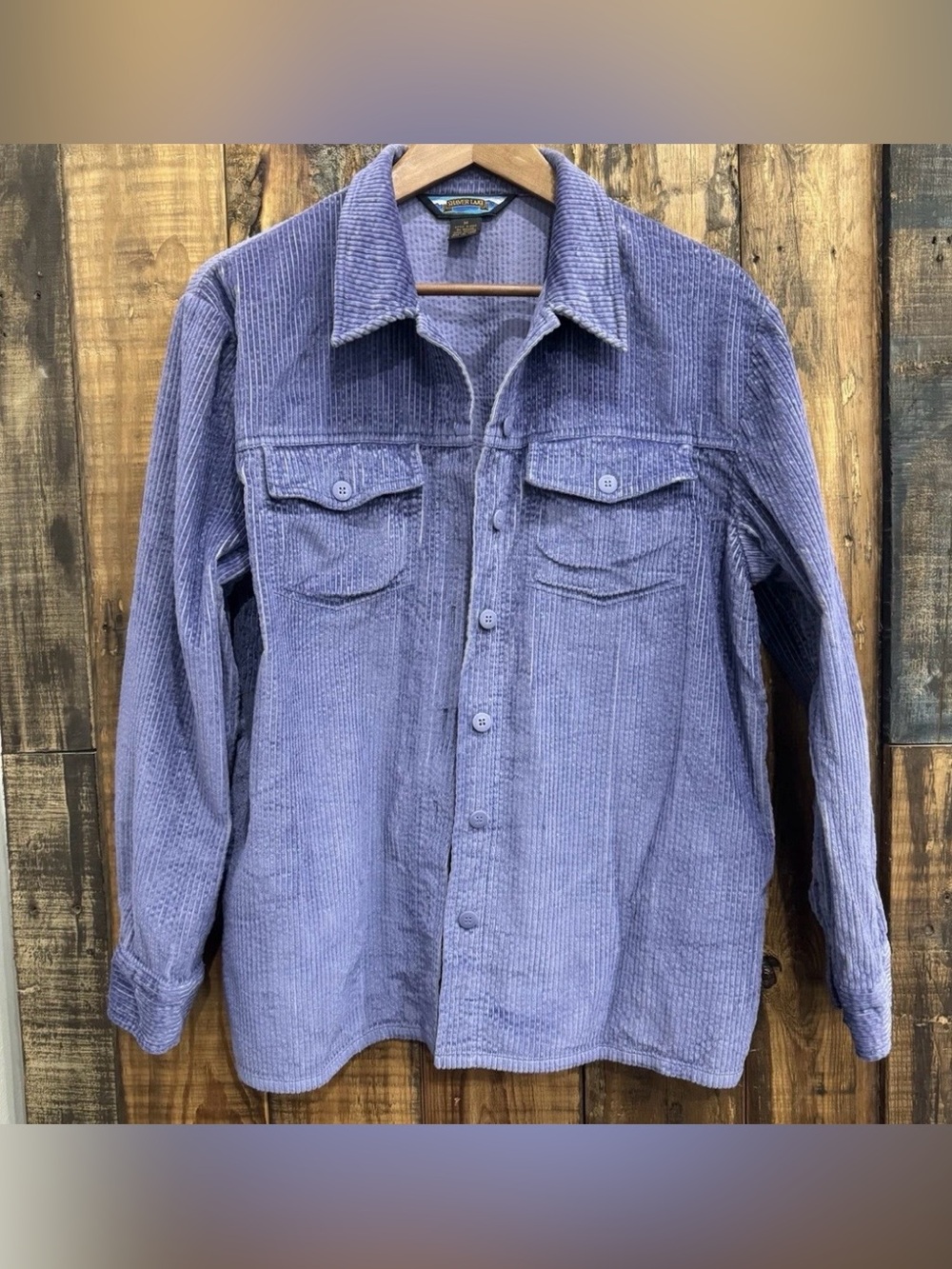 Vintage Corduroy Shacket Size Medium Purple Button Up Chunky Wide Wale Cozy 90s